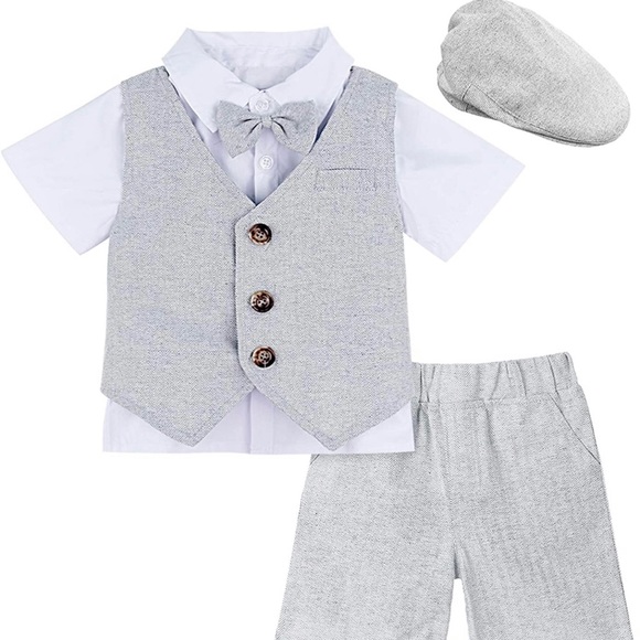 Other - Baby/Toddler Boy Wedding Formal Gentleman Shorts Suit Set Grey Ring Bearer